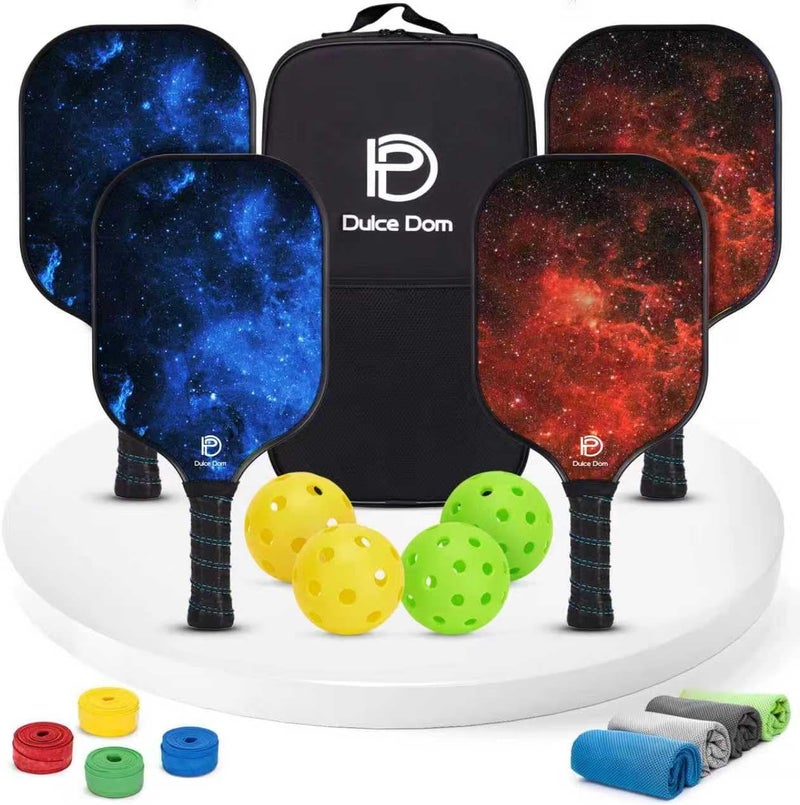 DULCE DOM Pickleball Paddles Set of 2/4 - USAPA Approved, 4 Indoor Outdoor Pickleball Balls, Fiberglass Surface Paddle Racket with Cover Bag, Ideal Training Equipment Gift for Men & Women - Image 1